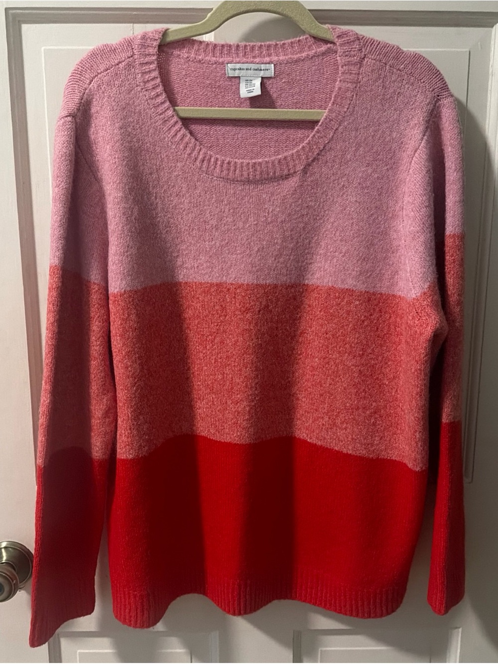 Cupcakes and Cashmere Colorblock Crewneck Sweater - Pink & Red Comfy Soft